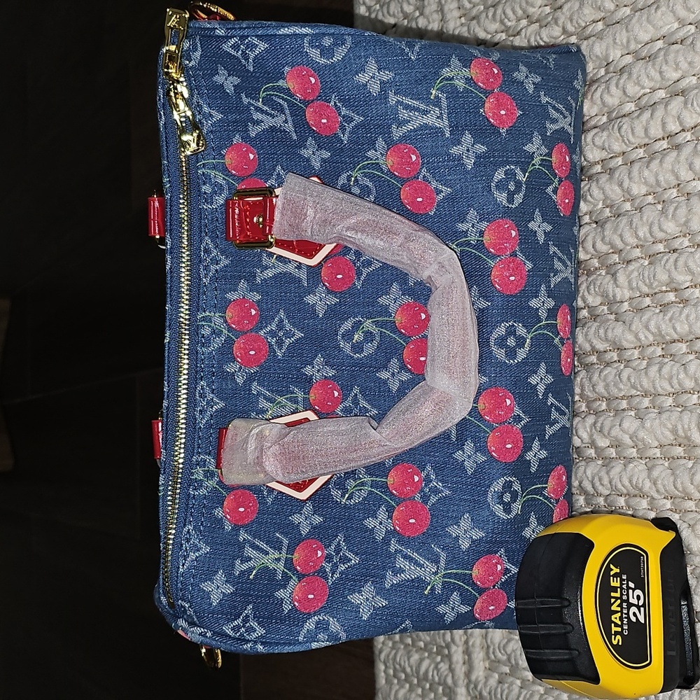 CUTE DENIM BAG Large SPEEDY Denim Cherries LV X TM MURAKAMI - Picture 15 of 17